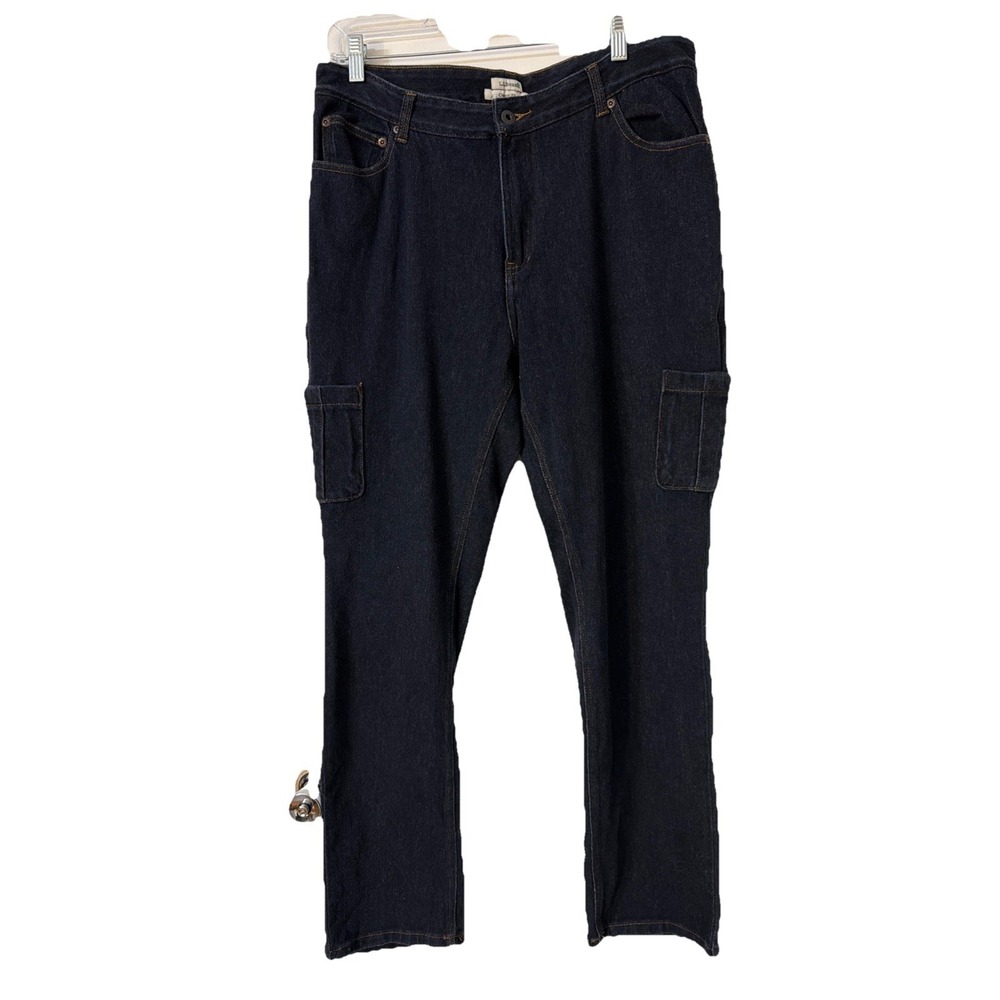 LL Bean Jeans Womens 14 Blue Dark Wash Classic Fit Straight Cargo Pockets